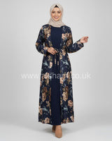 2 Piece Satin Floral Abaya Dress Set