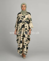 Satin Print Batwing Brooch Kaftan Dress