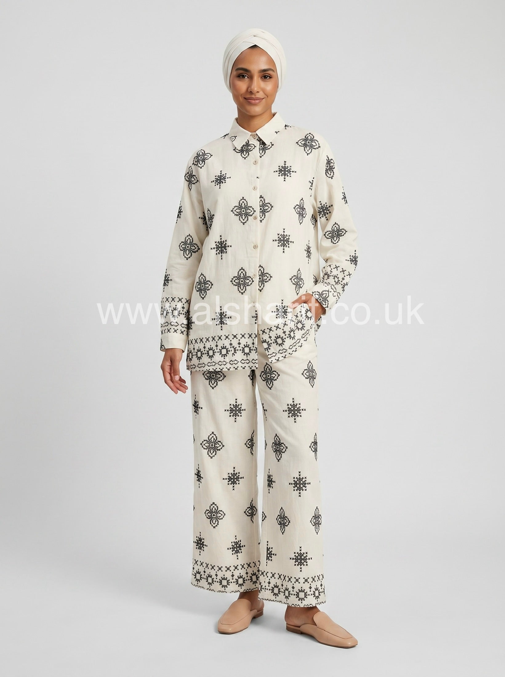 Co-Ord Set Button-Up Shirt & Wide Leg Trouser