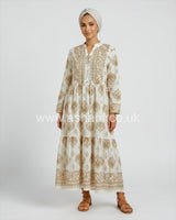 Printed Button Tiered Summer Maxi Dress