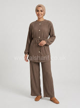 Pleated Co-Ord Two Piece Set with Wide Leg Trousers