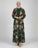 2 Piece Satin Floral Abaya Dress Set