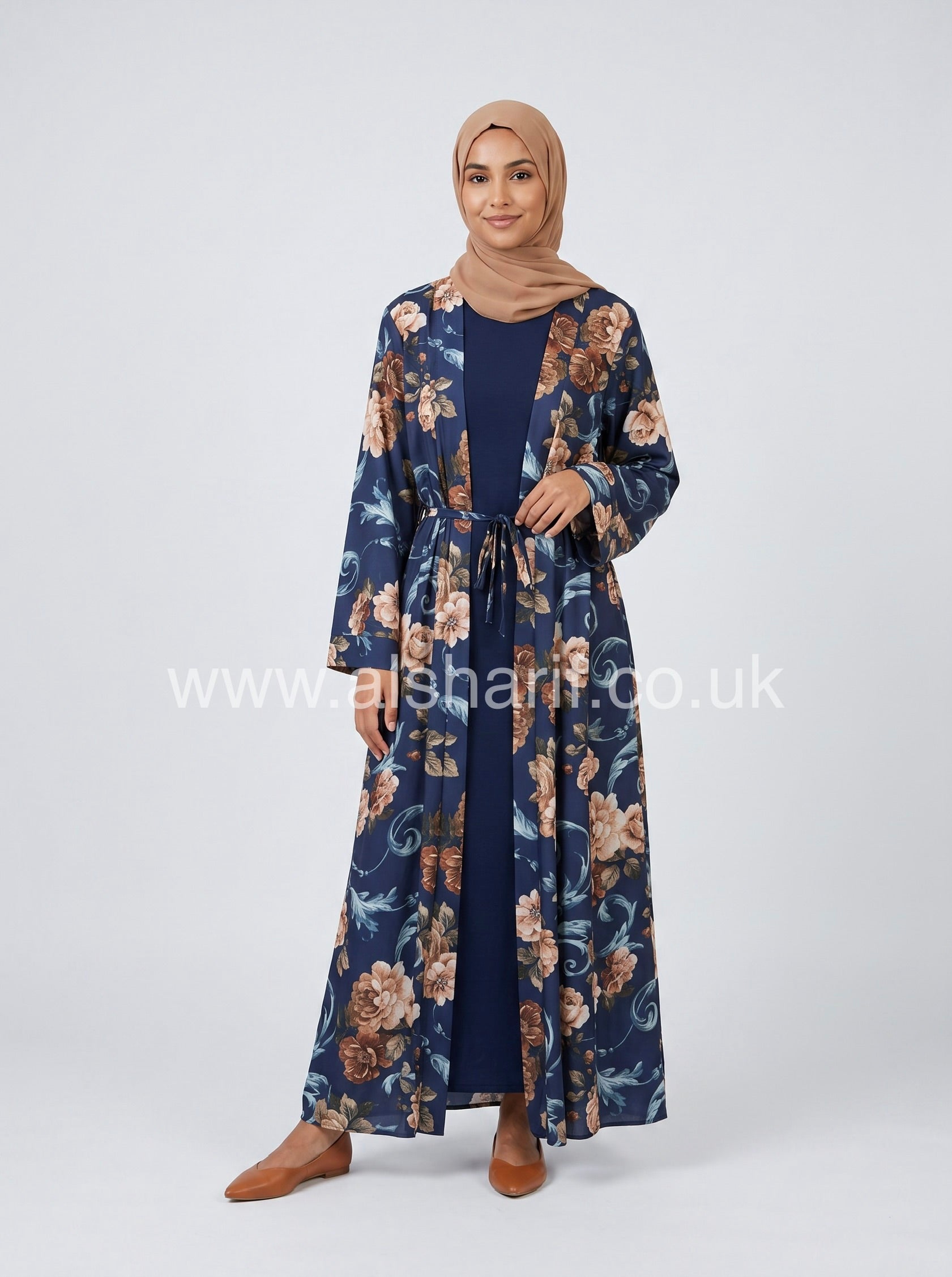 Two-Piece Floral Satin Abaya Dress
