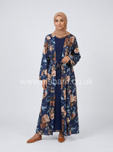 Two-Piece Floral Satin Abaya Dress