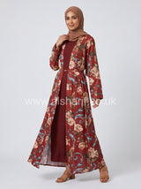 Two-Piece Floral Satin Abaya Dress