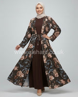 2 Piece Satin Floral Abaya Dress Set