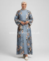 2 Piece Satin Floral Abaya Dress Set