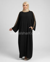 Rhinestone Gold Shoulder Satin Abaya Dress