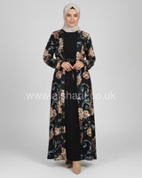 2 Piece Satin Floral Abaya Dress Set