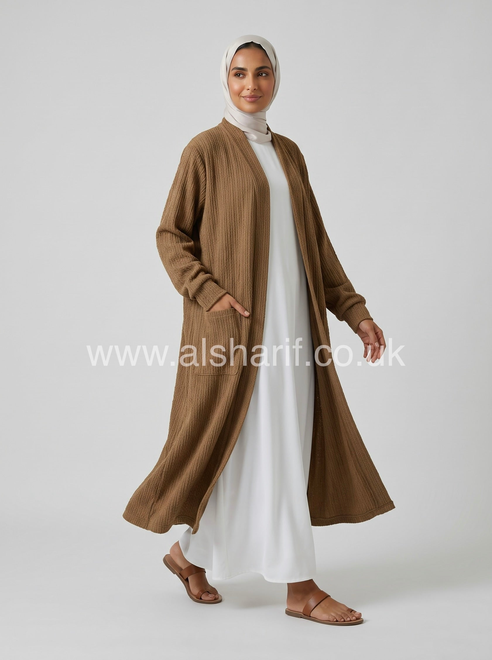 Longline Textured Cardigan with Pockets