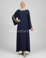 Rhinestone Gold Shoulder Satin Abaya Dress