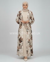 2 Piece Satin Floral Abaya Dress Set