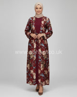 2 Piece Satin Floral Abaya Dress Set