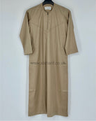 Beige Silky Boys Thobe Jubba Collarless with Zip Size 44