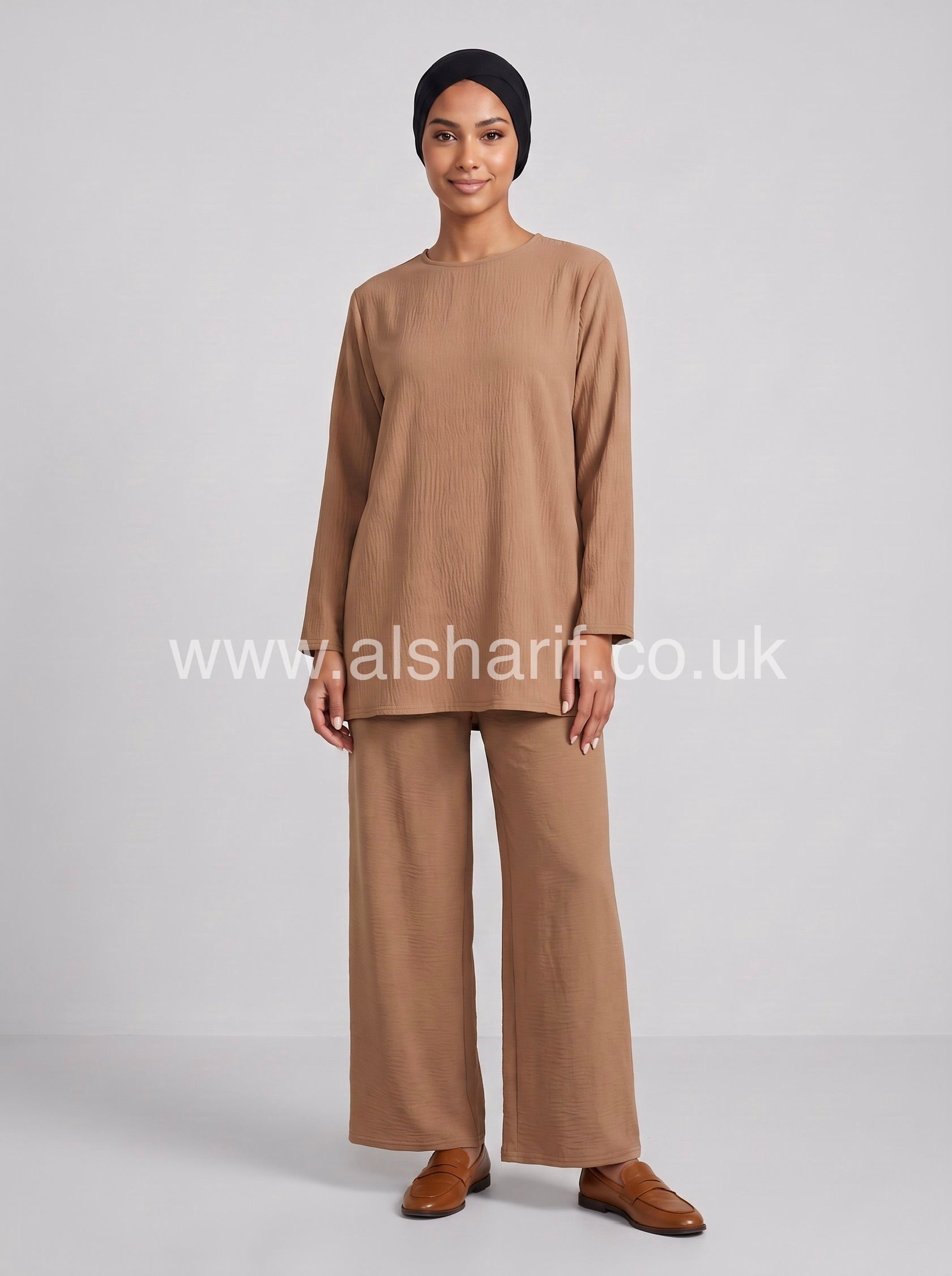 Belted Crepe Co-Ord Set with Wide Leg Trousers
