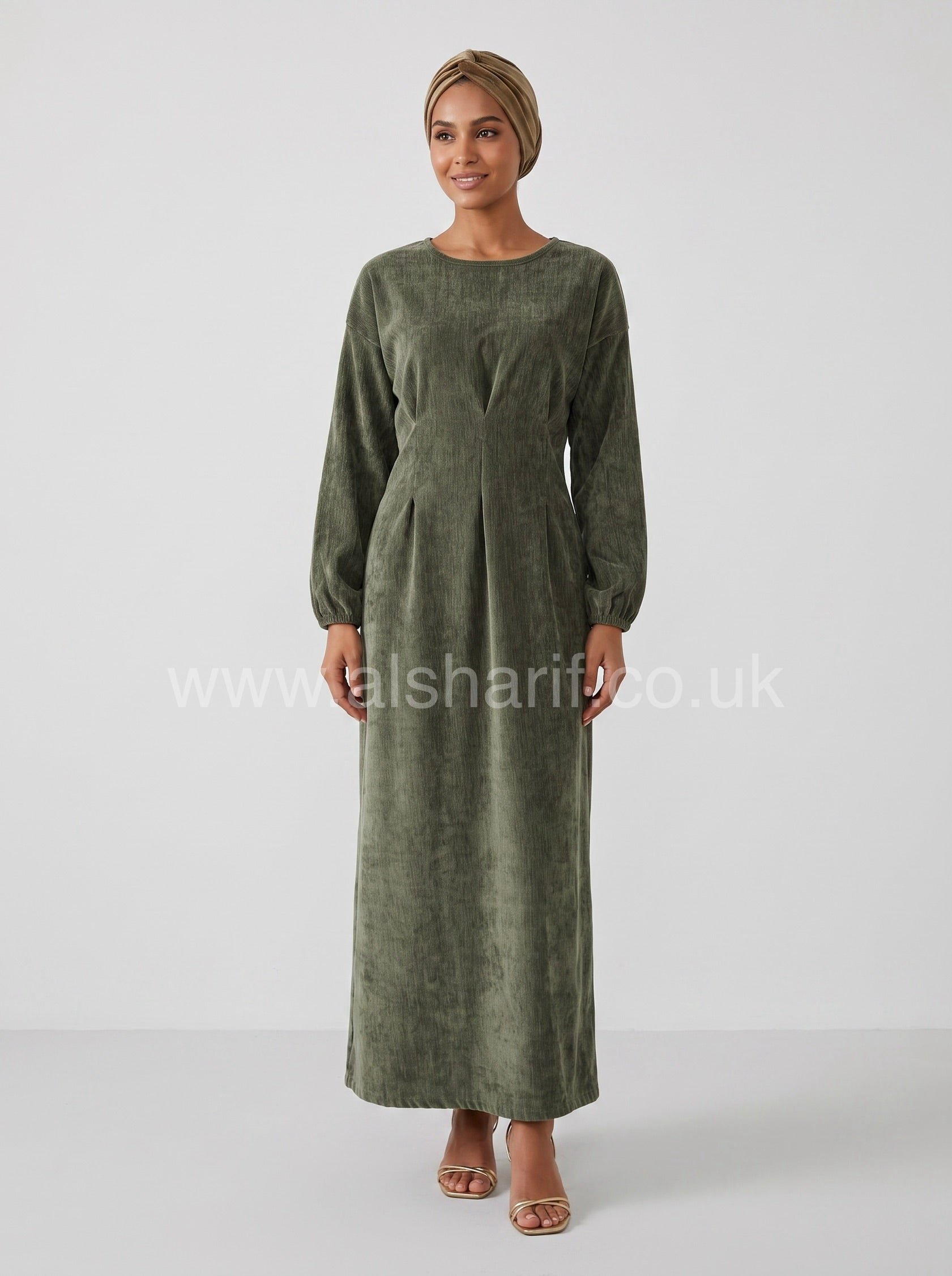 Velvet Pleated Waist Maxi Dress