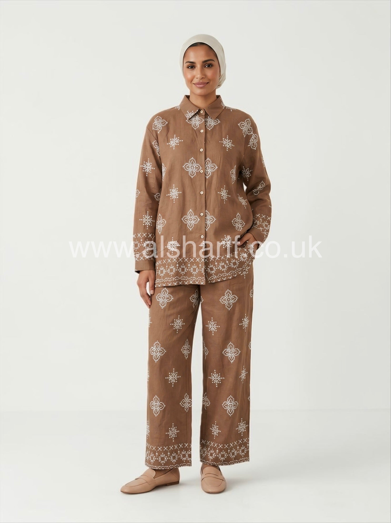 Co-Ord Set Button-Up Shirt & Wide Leg Trouser