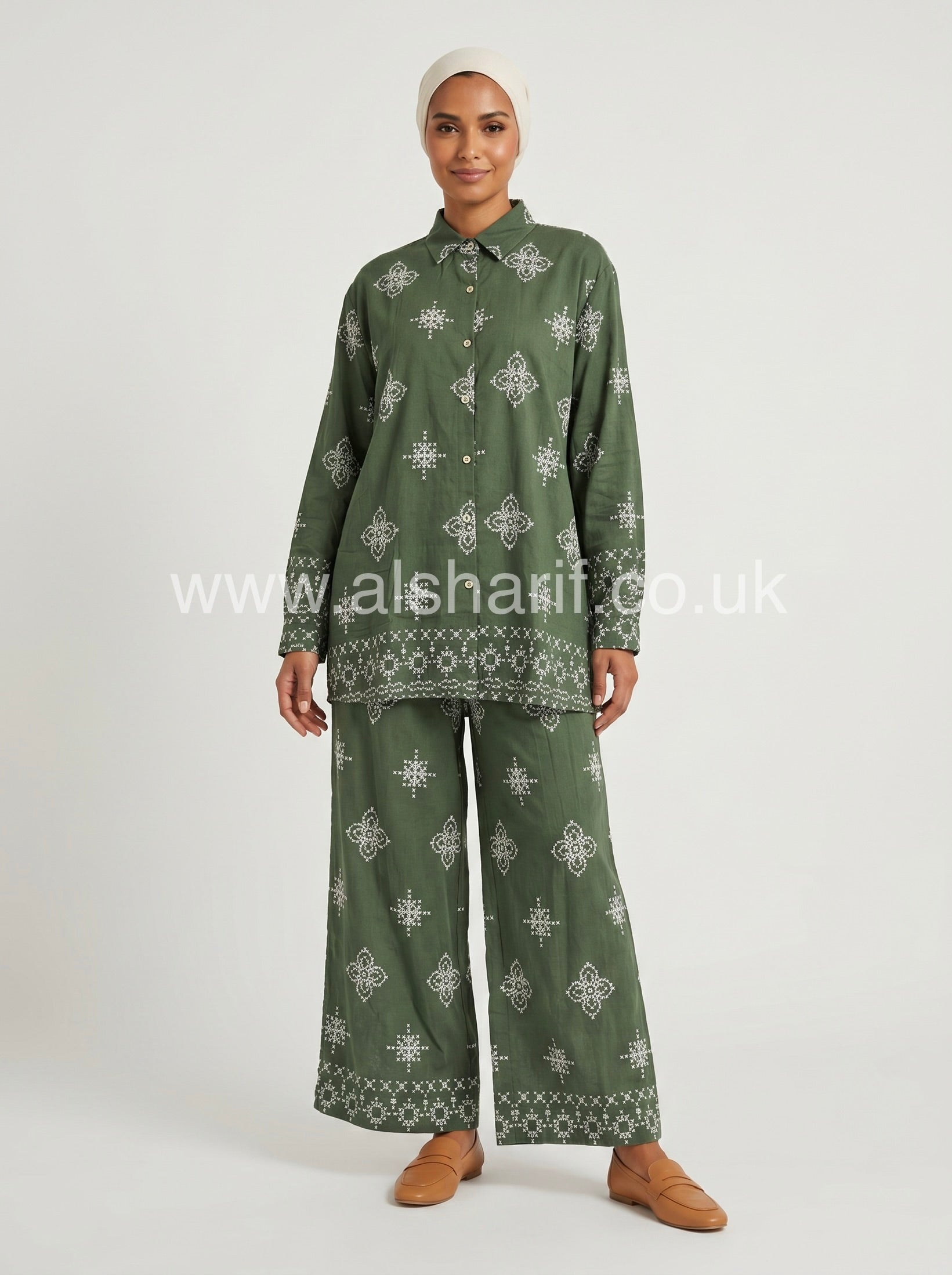 Co-Ord Set Button-Up Shirt & Wide Leg Trouser