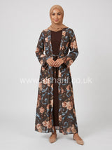 Two-Piece Floral Satin Abaya Dress