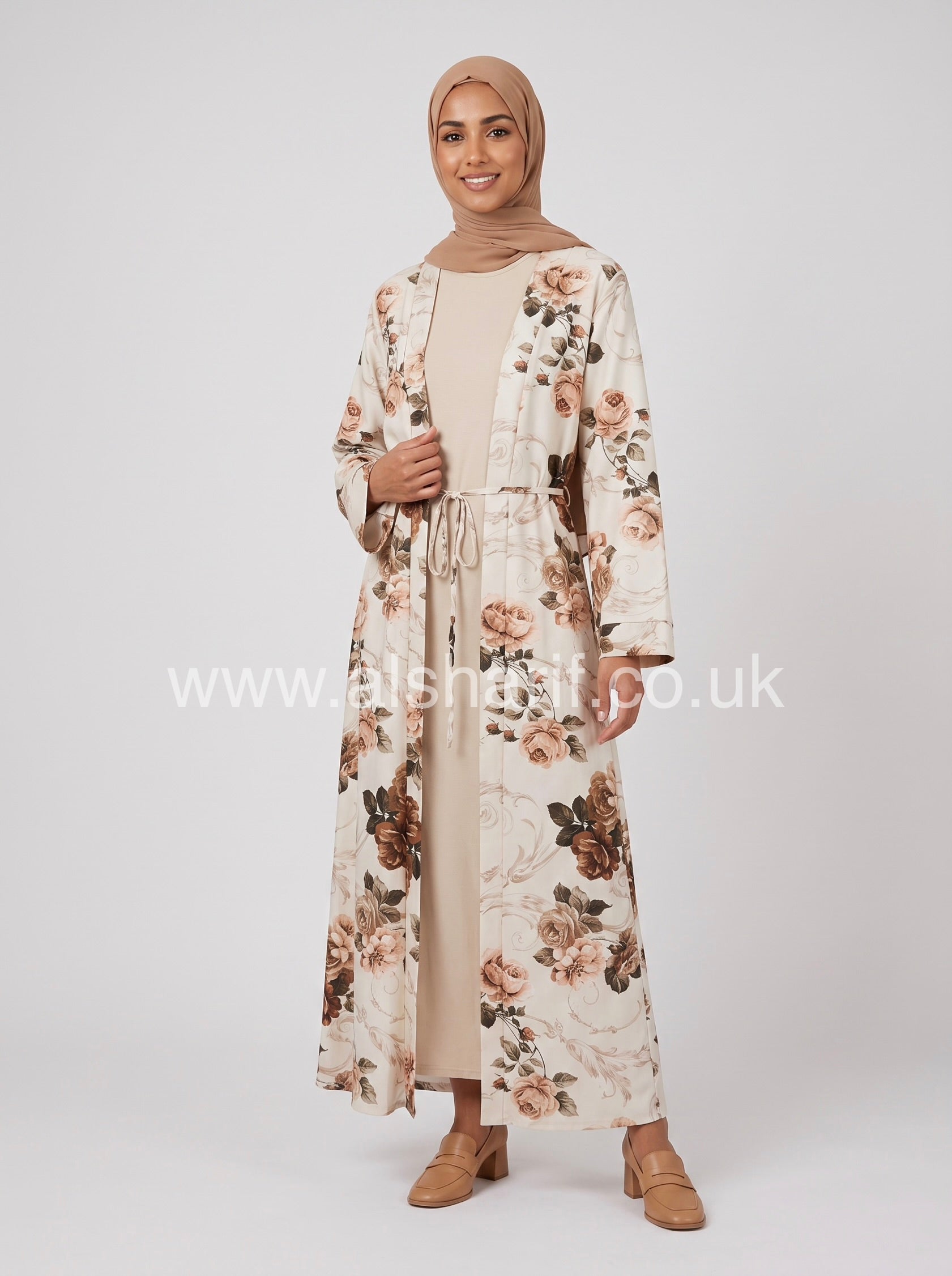 Two-Piece Floral Satin Abaya Dress