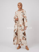 Two-Piece Floral Satin Abaya Dress