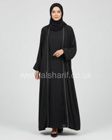 2 Piece Set Diamante Satin Abaya Dress