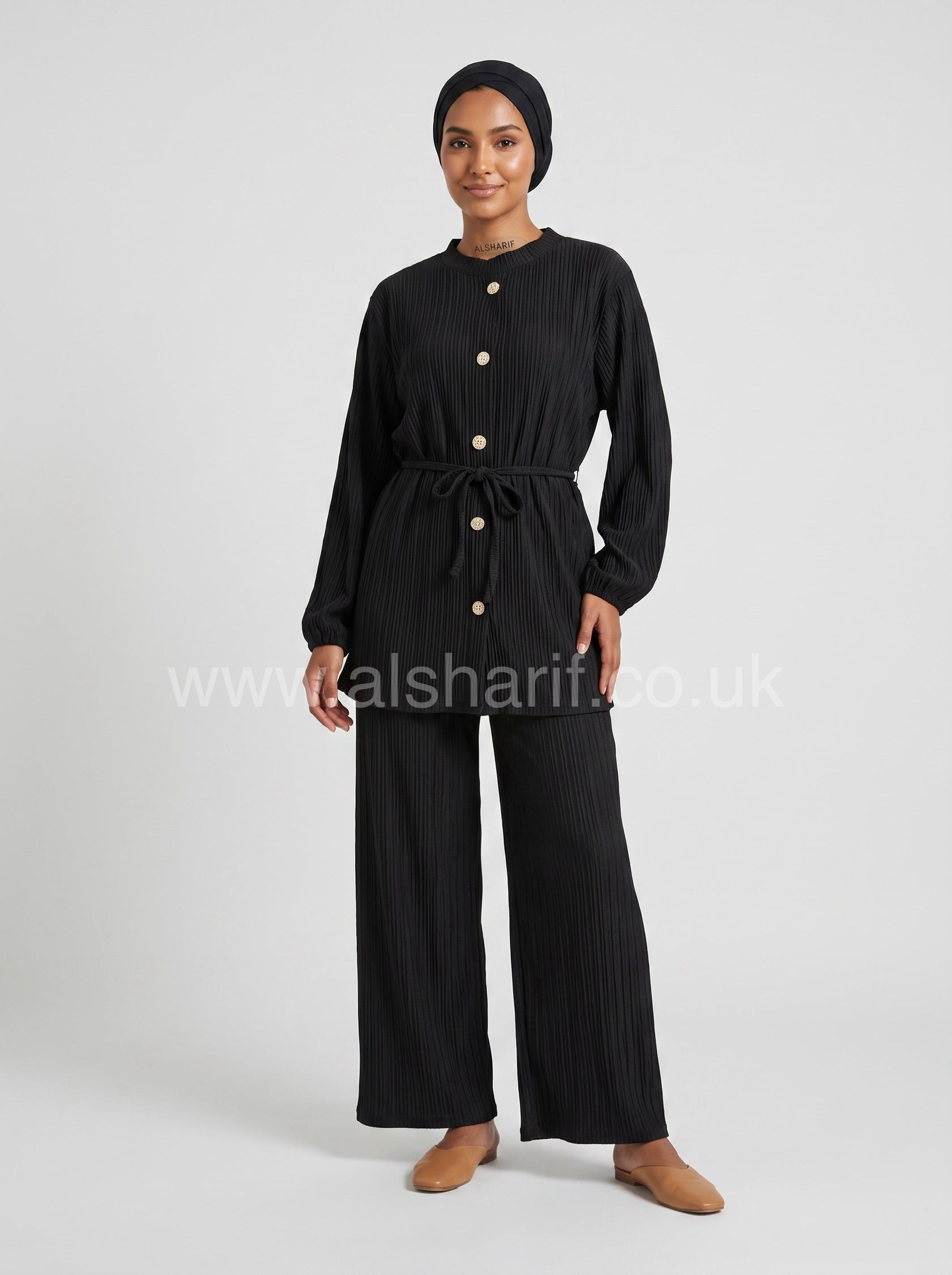 Pleated Co-Ord Two Piece Set with Wide Leg Trousers