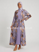 Two-Piece Floral Satin Abaya Dress