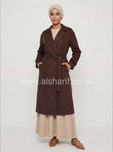 Belted Suede-Feel Abaya Coat