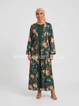 Two-Piece Floral Satin Abaya Dress