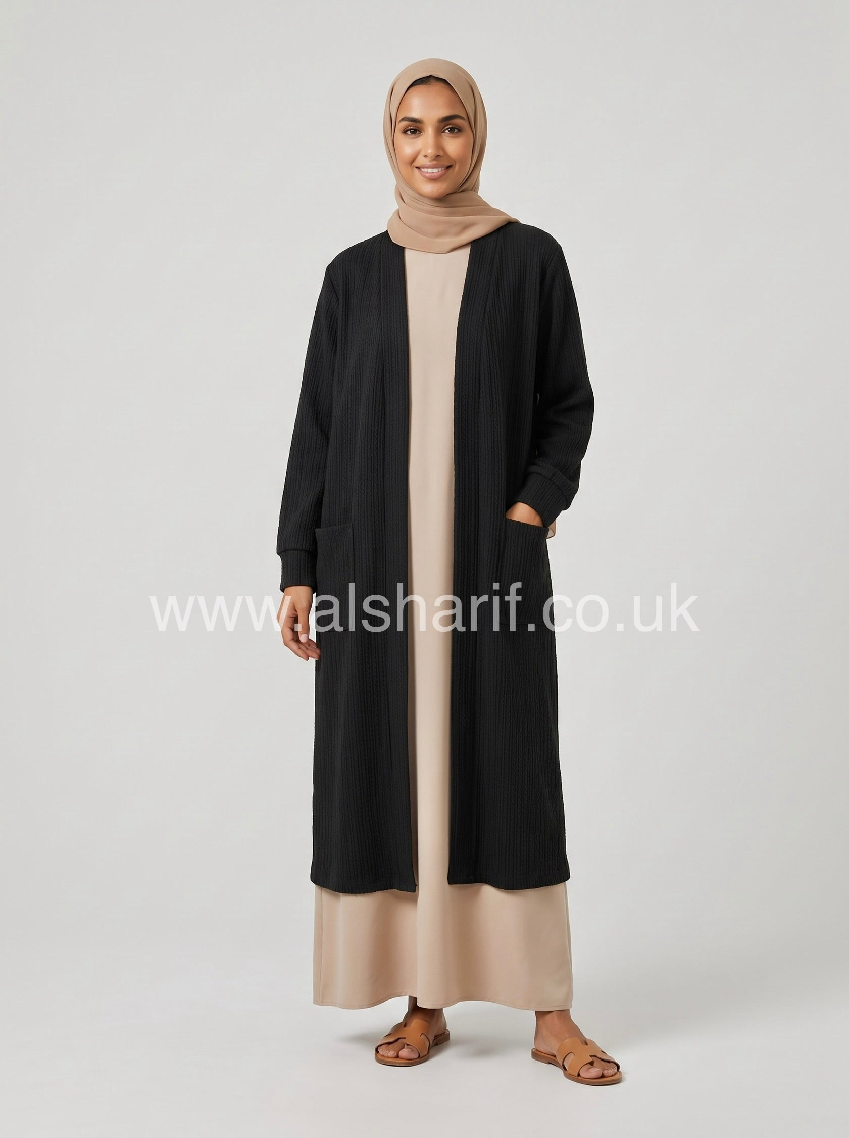 Longline Textured Cardigan with Pockets