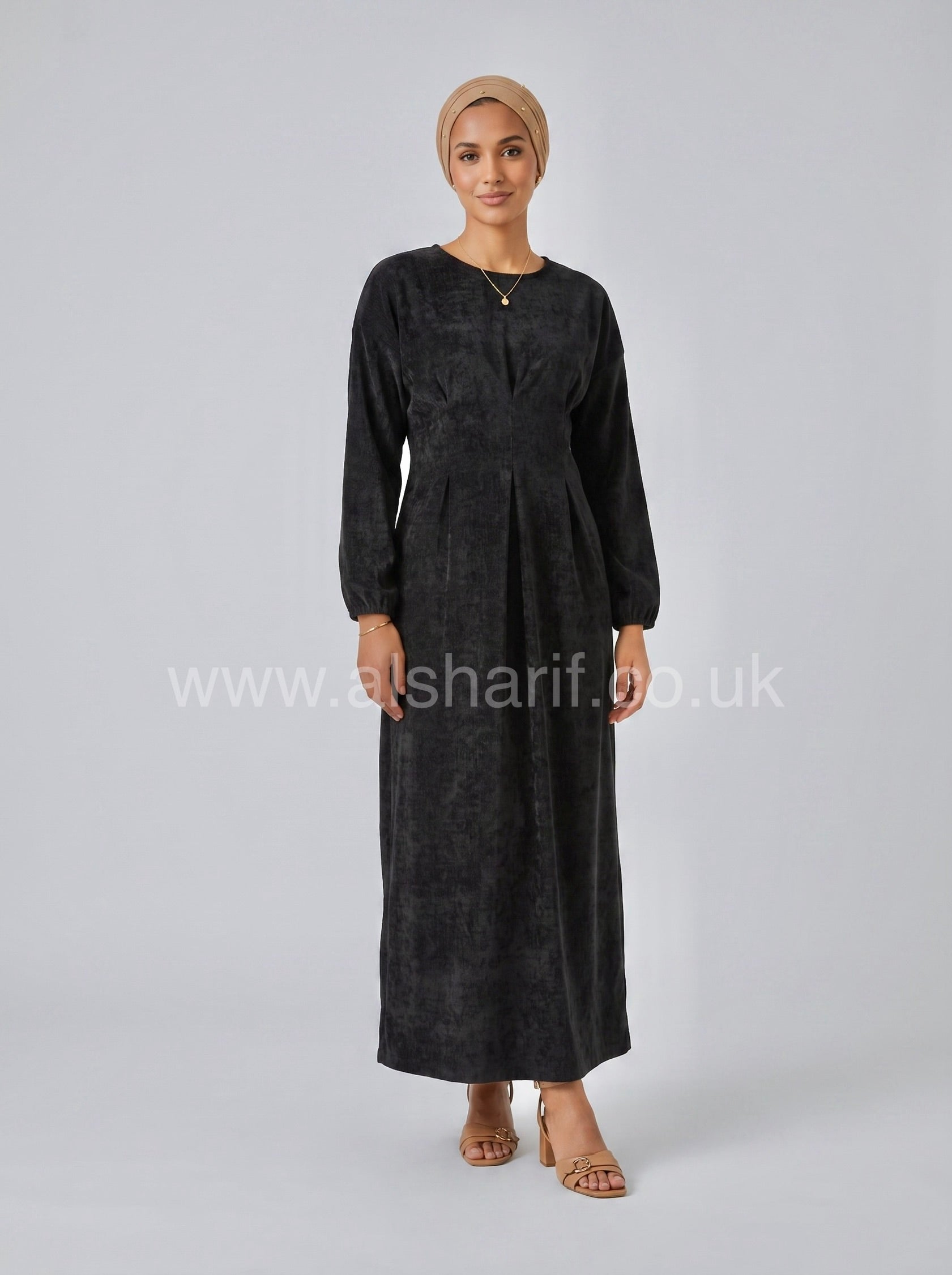 Velvet Pleated Waist Maxi Dress