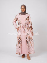 Two-Piece Floral Satin Abaya Dress