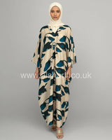 Satin Print Batwing Brooch Kaftan Dress