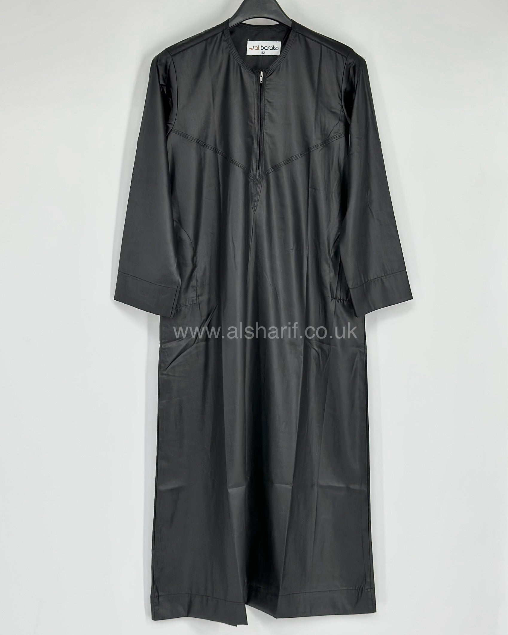 Black Silky Boys Thobe Jubba Collarless with Zip Size 42