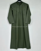 Khaki Green Silky Boys Thobe Jubba Collarless with Zip Size 42