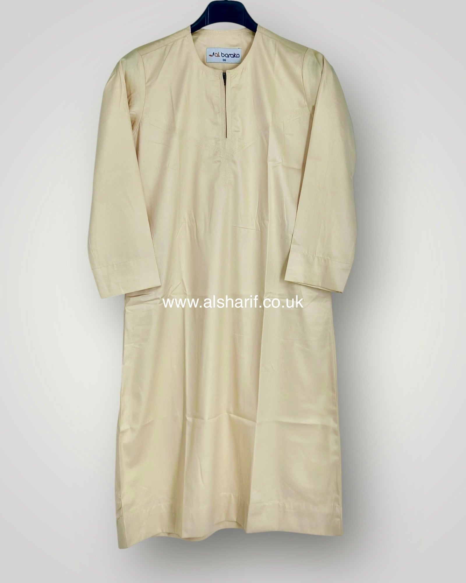 Yellow Cream Silky Boys Thobe Jubba Collarless with Zip (Size 36) 11