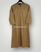 Gold Camel Silky Boys Thobe Jubba Collarless with Zip (Size 36) 4