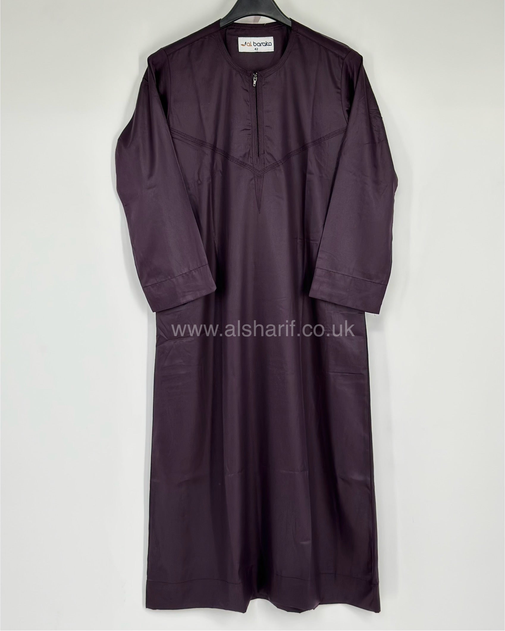 Dark Purple Silky Boys Thobe Jubba Collarless with Zip Size 42