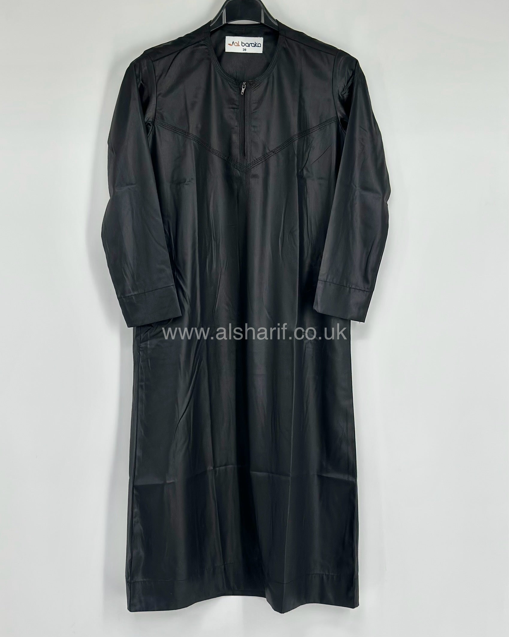 Black Silky Boys Thobe Jubba Collarless with Zip Size 38