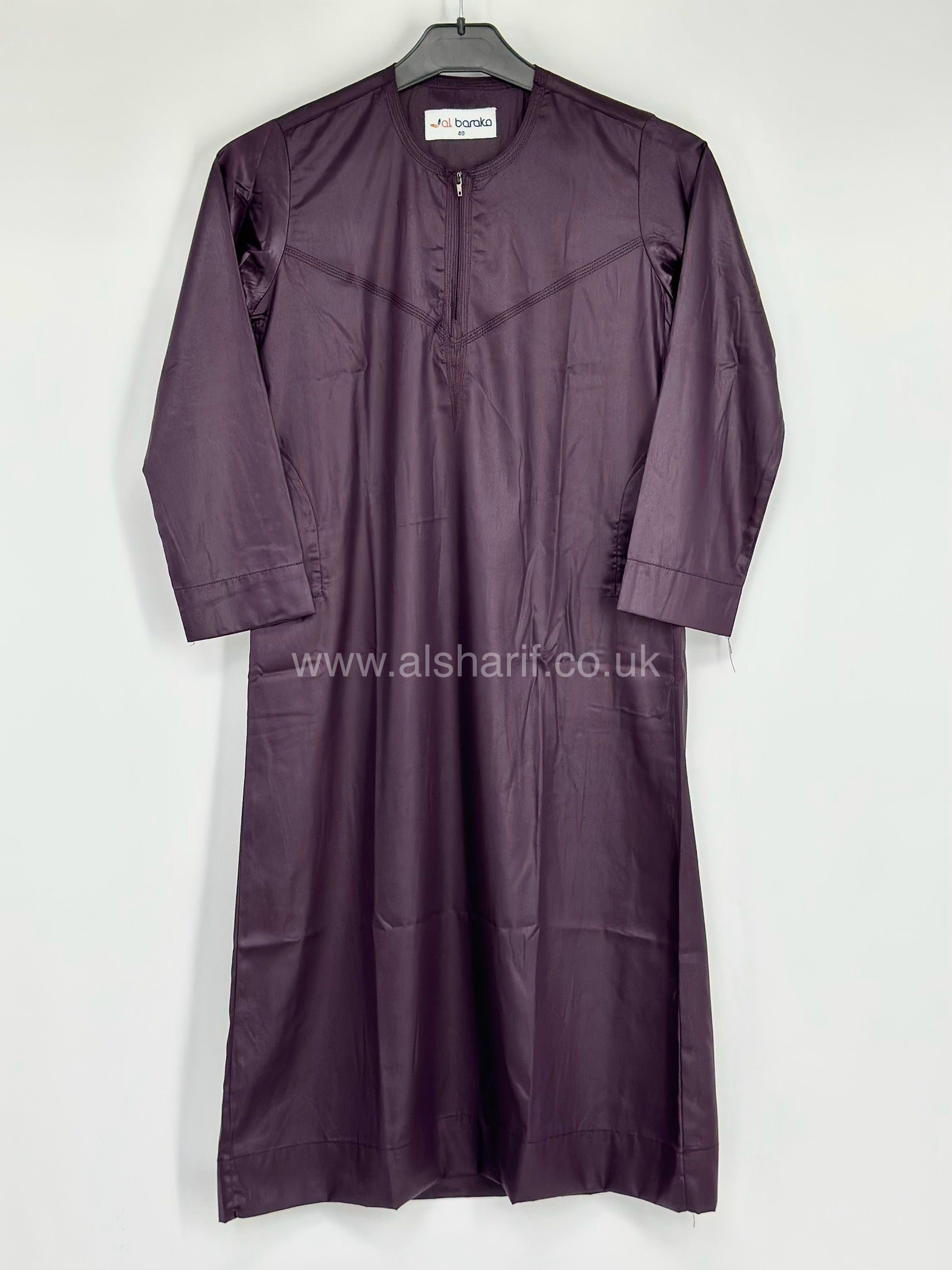 Dark Purple Silky Boys Thobe Jubba Collarless with Zip Size 40