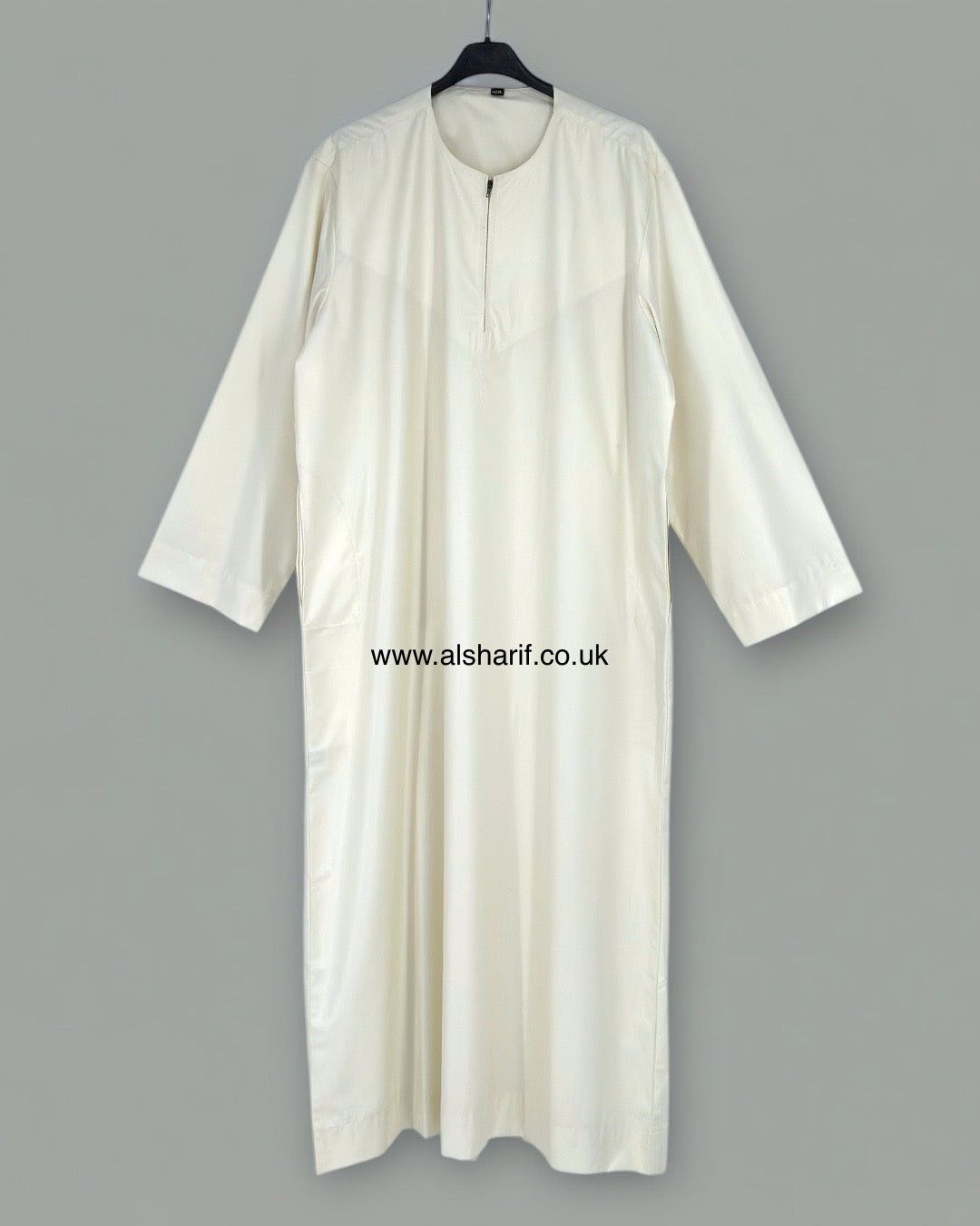 Cream Matte Thobe / Jubba Collarless With Zip