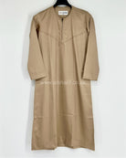 Beige Silky Boys Thobe Jubba Collarless with Zip Size 38