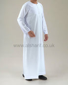 White Matte Thobe / Jubba Collarless With Zip 