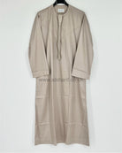 Beige Silky Boys Thobe Jubba Collarless with Tassel & Zip 