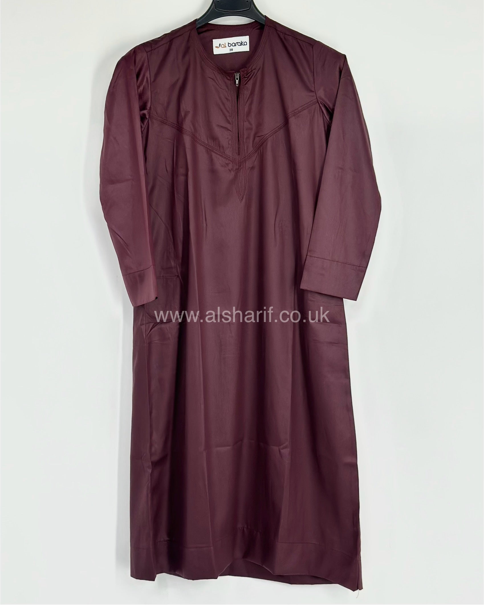 Maroon Silky Boys Thobe Jubba Collarless with Zip Size 38