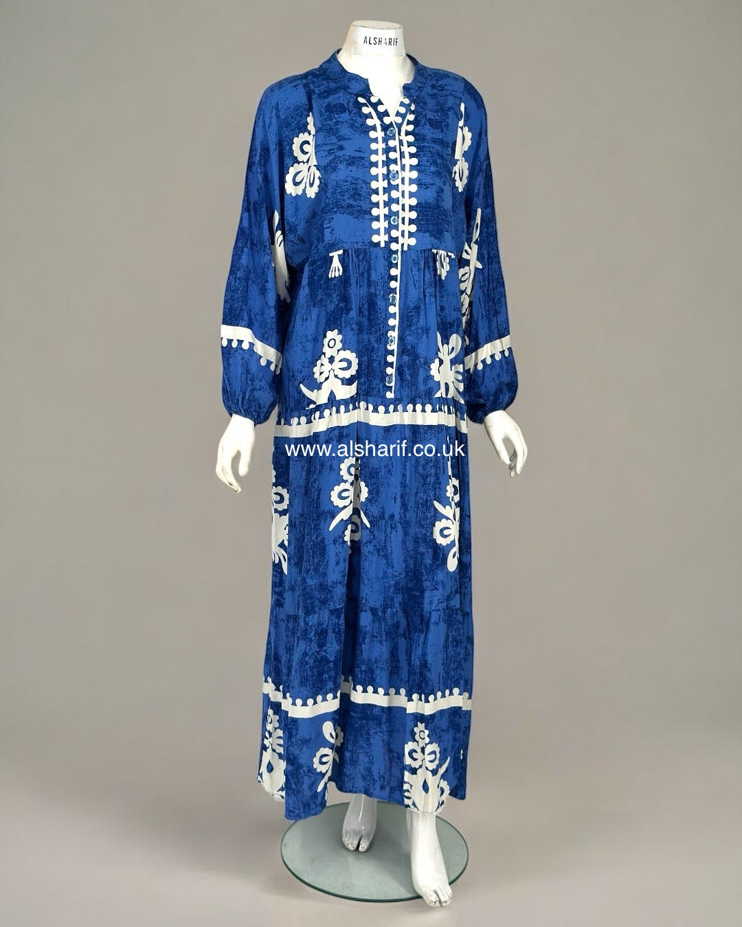 Blue Buttoned Cotton Abaya Dress