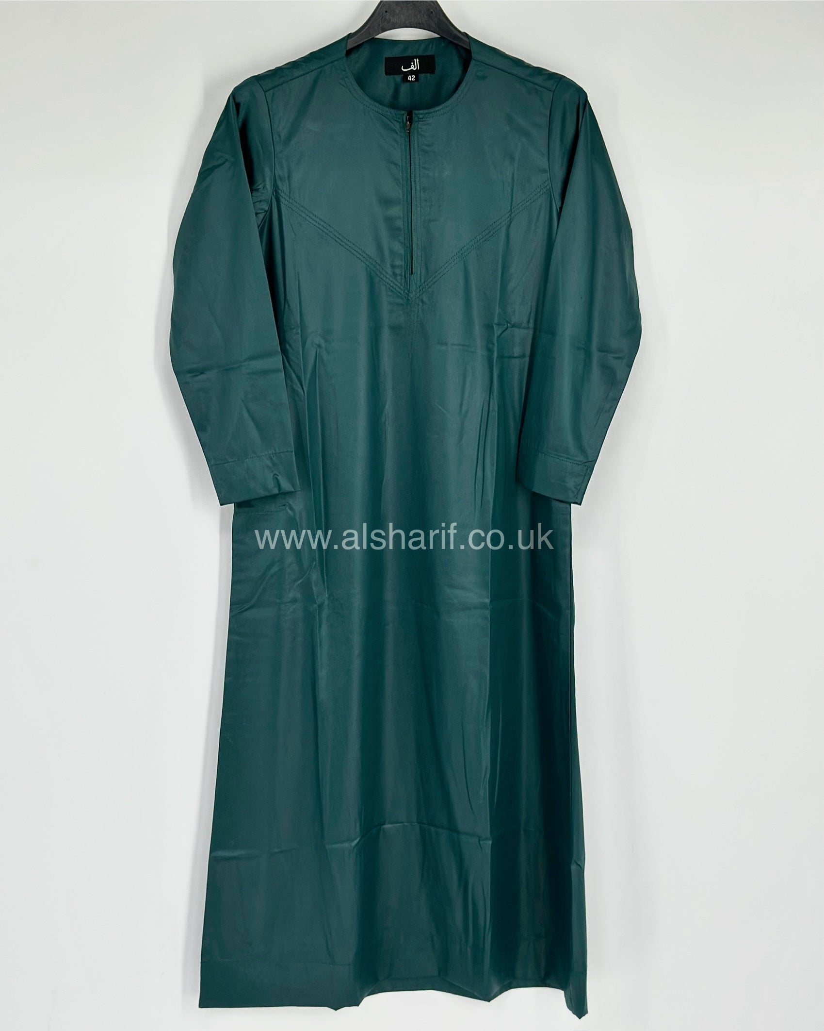 Teal Green Silky Boys Thobe Jubba Collarless with Zip Size 42