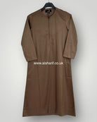 Brown Silky Boys Thobe Jubba Collarless with Zip (Size 36) 