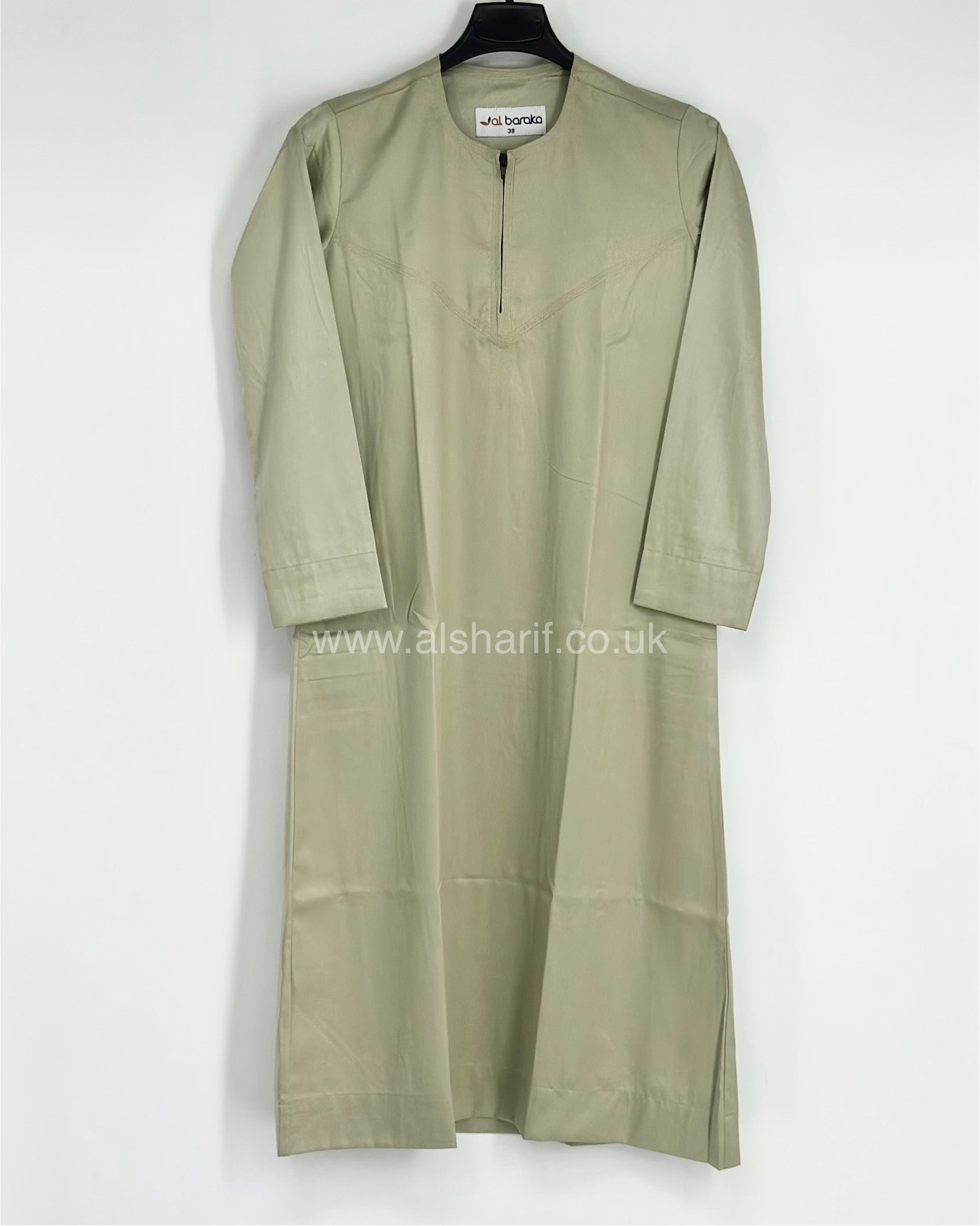 Mint Green Silky Boys Thobe Jubba Collarless with Zip Size 38
